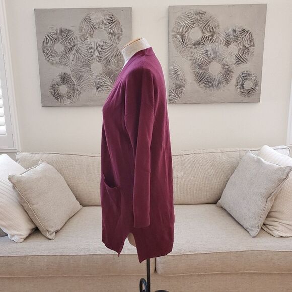 Halogen Wool & Cashmere Long Cardigan - size Small Petite in Burgundy - Picture 8 of 13